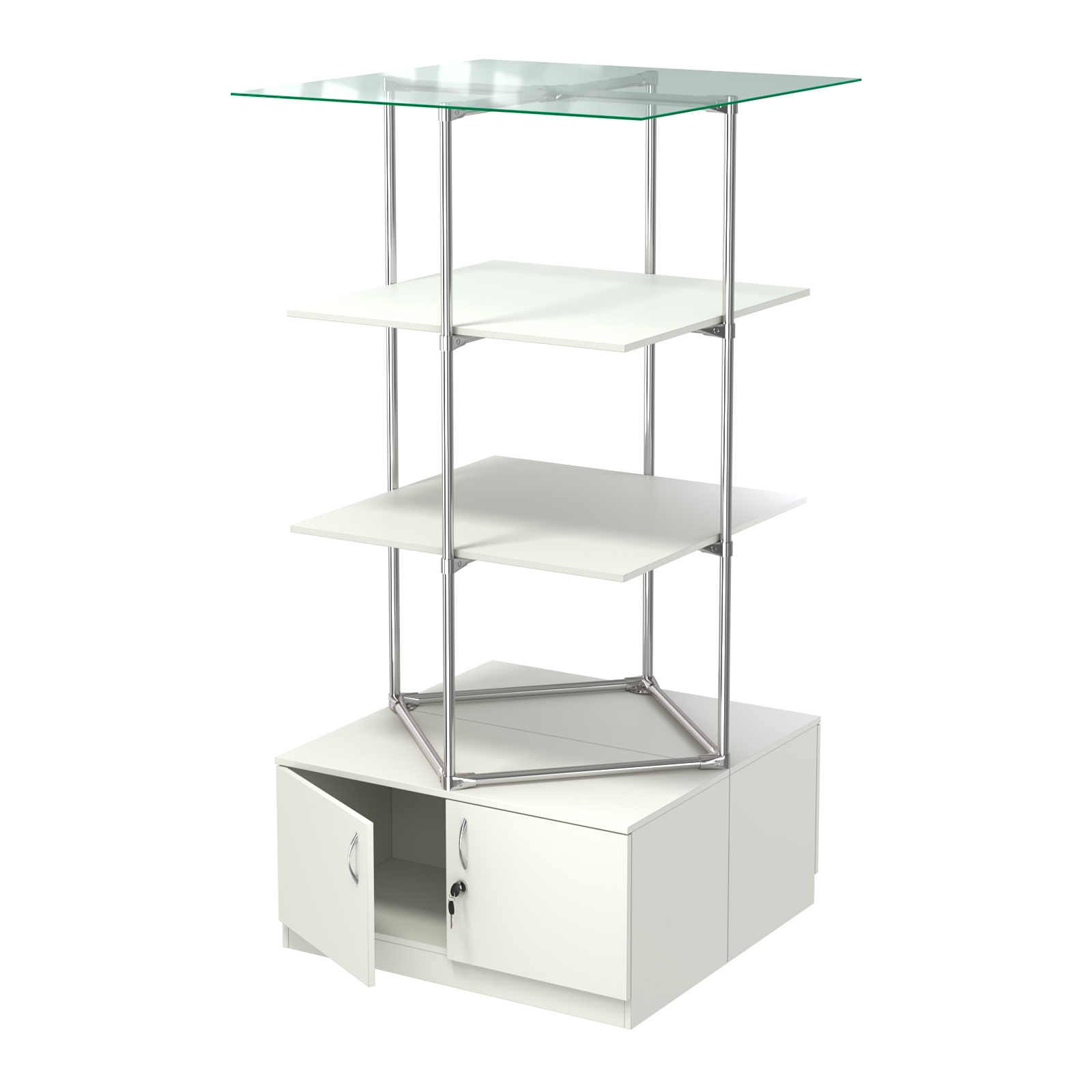 Торговые стенды Экспозиция с полками и тумбами №3 (с двумя полками ДСП 16мм) Белый