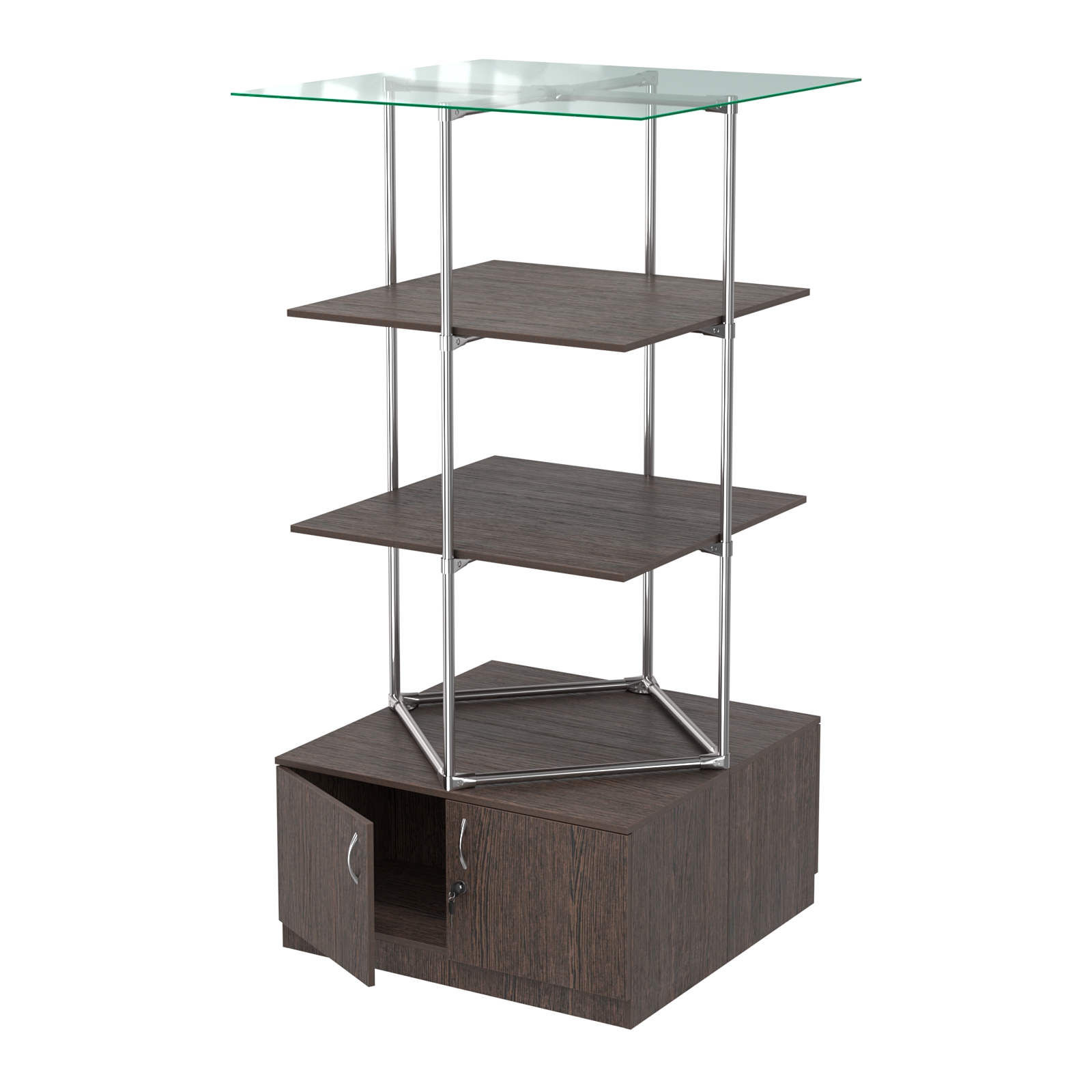 Торговые стенды Экспозиция с полками и тумбами №3 (с двумя полками ДСП 16мм) Дуб Венге