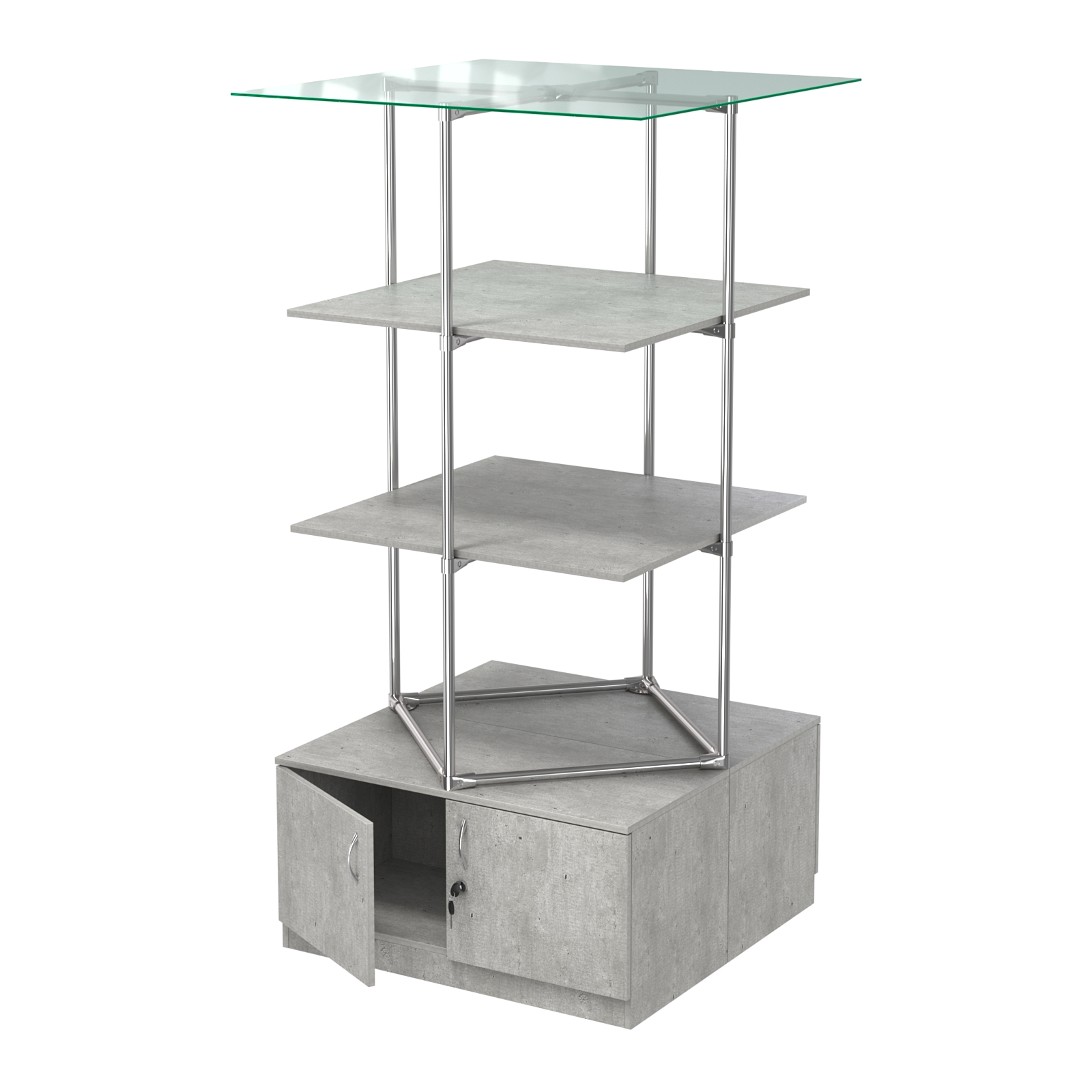 Торговые стенды Экспозиция с полками и тумбами №3 (с двумя полками ДСП 16мм) Метрополитан Грей