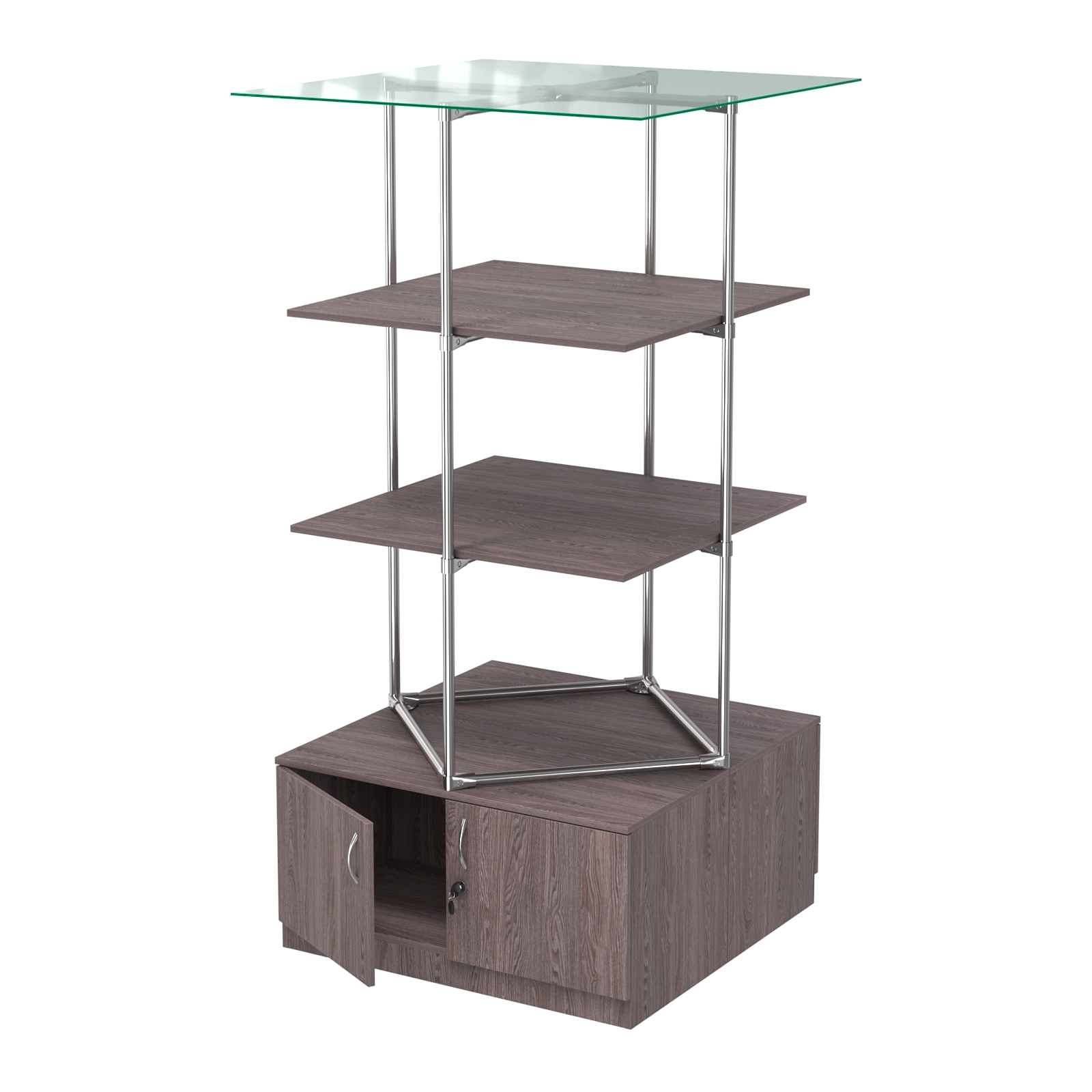 Торговые стенды Экспозиция с полками и тумбами №3 (с двумя полками ДСП 16мм) Ясень Анкор темный