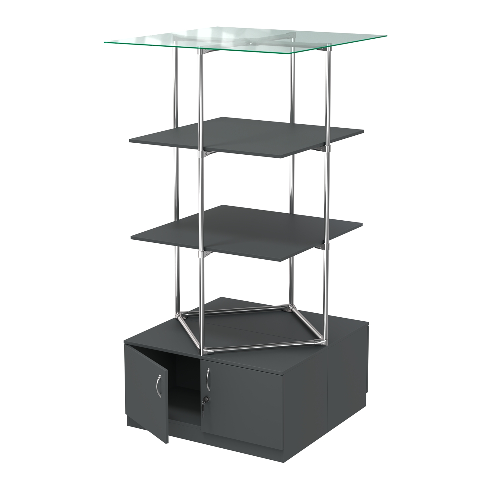 Торговые стенды Экспозиция с полками и тумбами №3 (с двумя полками ДСП 16мм) Антрацит