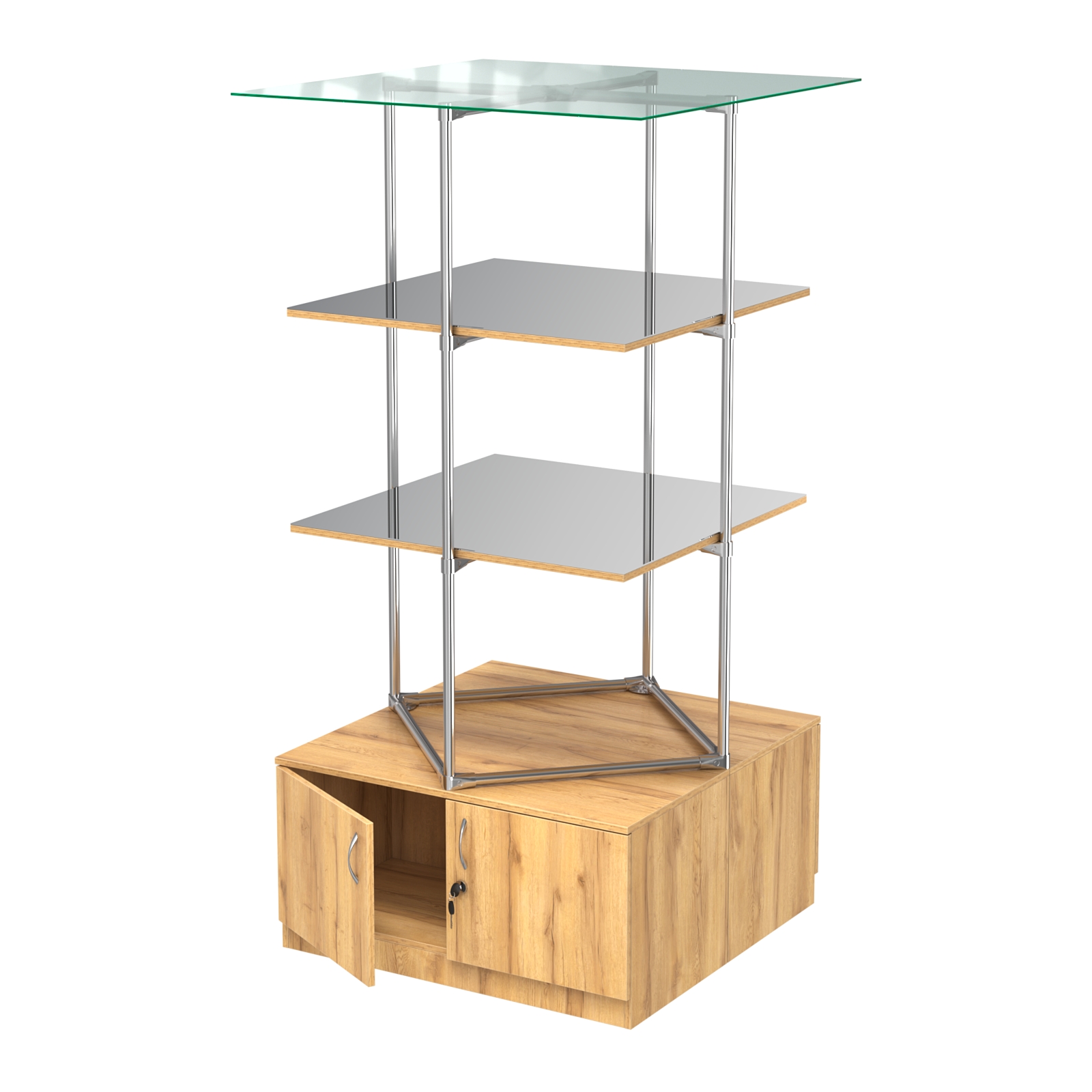 Торговые стенды Экспозиция с полками и тумбами №4 (с двумя зеркальными полками) Дуб Золотистый