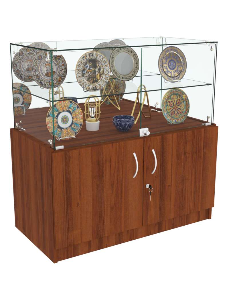 Торговый пристенный прилавок Зеркало с тумбой №101 (закрытый) Орех