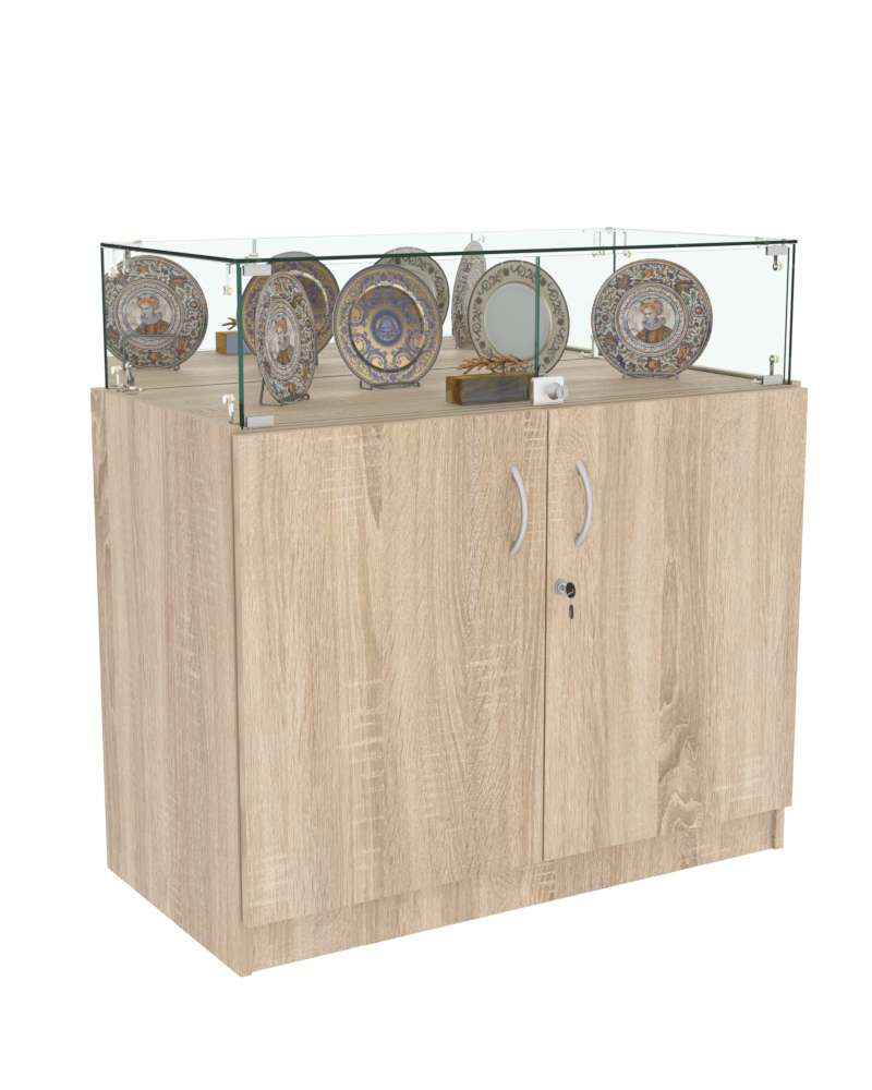 Торговый пристенный прилавок Зеркало с дверками №114  Дуб сонома