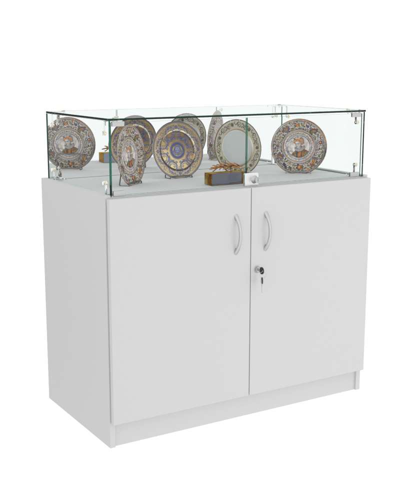 Торговый пристенный прилавок Зеркало с дверками №114  Серый