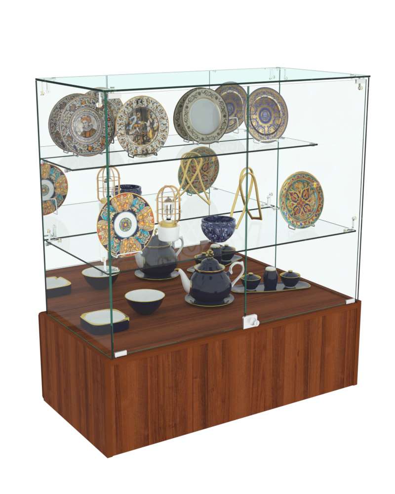 Торговый пристенный прилавок Зеркало на подиуме №102 (закрытый) Орех