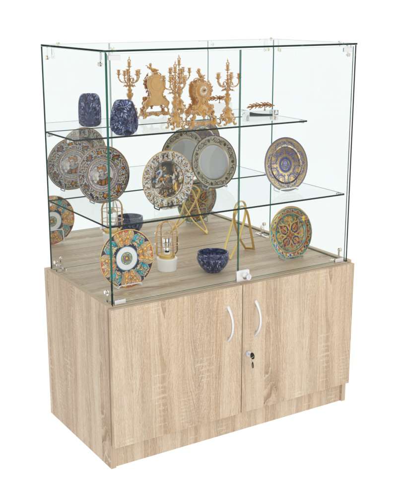 Торговый пристенный прилавок Зеркало с накопителем №107 (закрытый) Дуб сонома