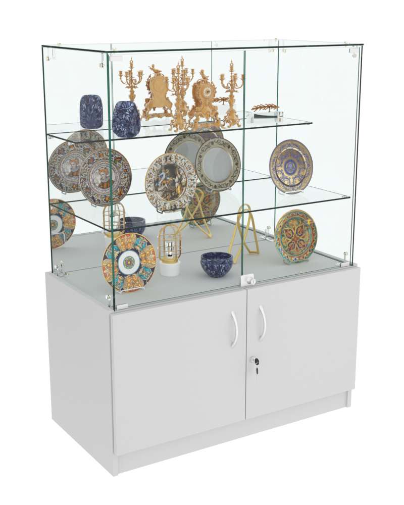 Торговый пристенный прилавок Зеркало с накопителем №107 (закрытый) Серый