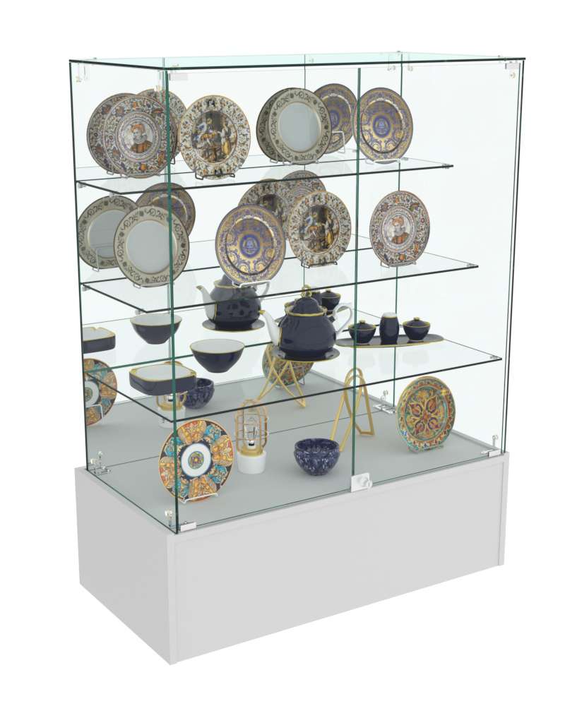 Торговый пристенный прилавок Зеркало с тремя прозрачными полками №108 (закрытый) Серый