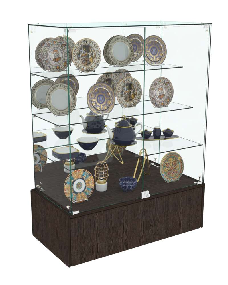 Торговый пристенный прилавок Зеркало с тремя прозрачными полками №108 (закрытый) Дуб Венге