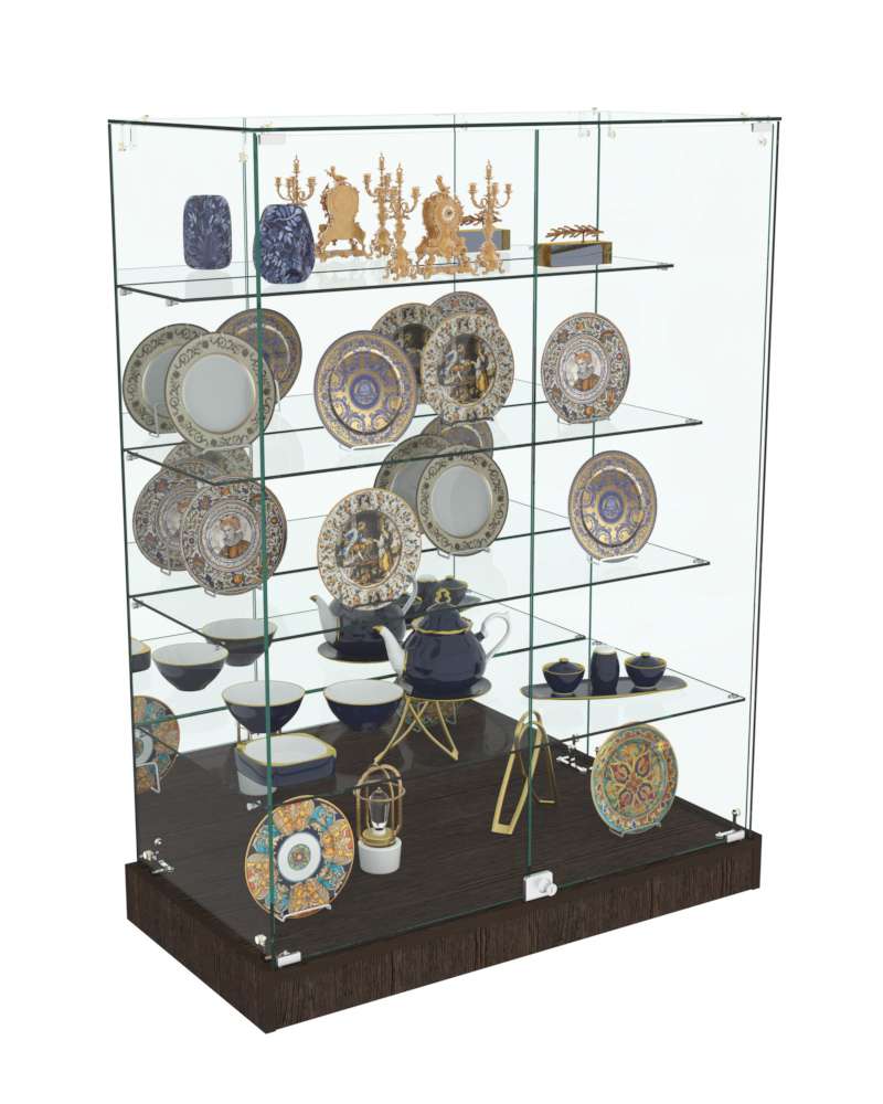 Торговый пристенный прилавок Зеркало с четырьмя прозрачными полками №109 (закрытый) Дуб Венге