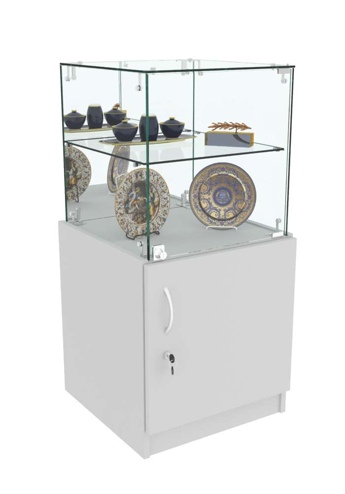 Торговый пристенный прилавок Зеркало с квадратными полками №110 (закрытый) Серый