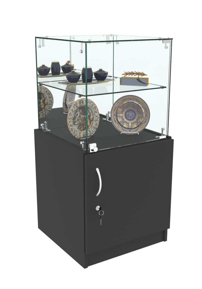 Торговый пристенный прилавок Зеркало с квадратными полками №110 (закрытый) Черный