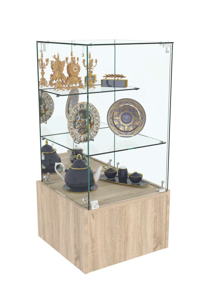 Торговый пристенный прилавок Зеркало со стеклянной дверкой №111 (закрытый) Дуб сонома