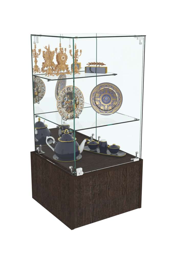 Торговый пристенный прилавок Зеркало со стеклянной дверкой №111 (закрытый) Дуб Венге