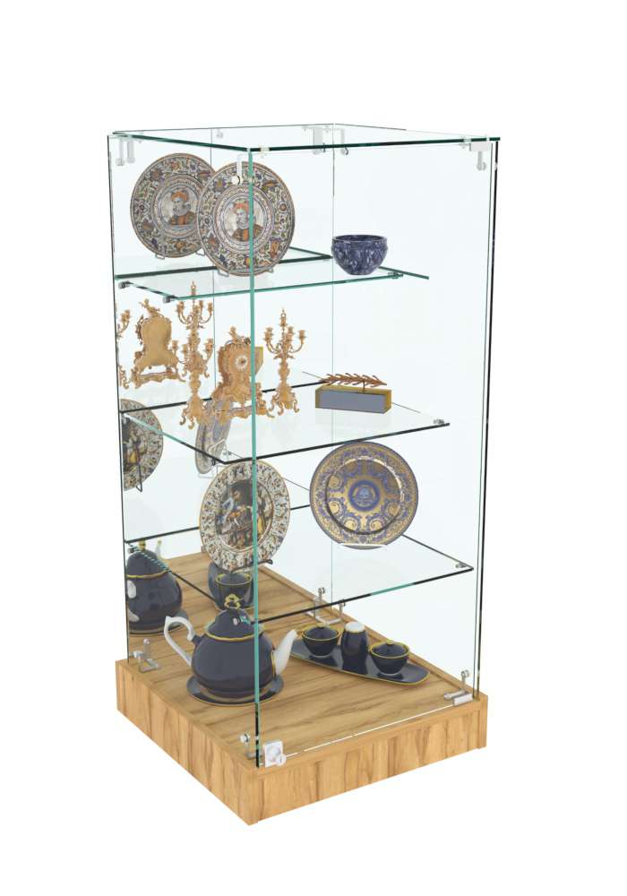 Торговый пристенный прилавок с зеркальной стенкой №112 (закрытый) Дуб Золотистый