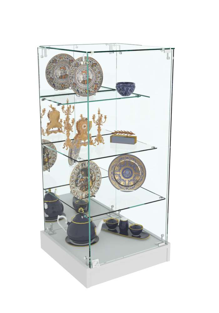 Торговый пристенный прилавок с зеркальной стенкой №112 (закрытый) Серый