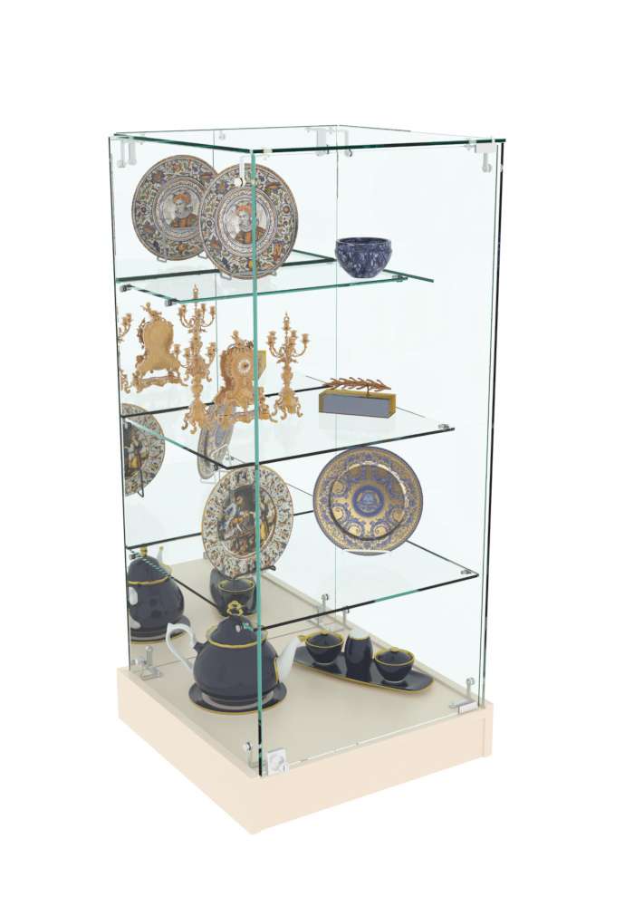 Торговый пристенный прилавок с зеркальной стенкой №112 (закрытый) Крем Вайс