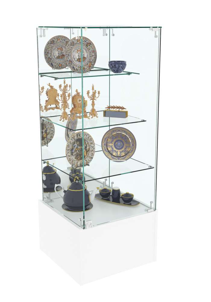 Торговый пристенный прилавок Зеркало с крепежами №132 (закрытый) Белый