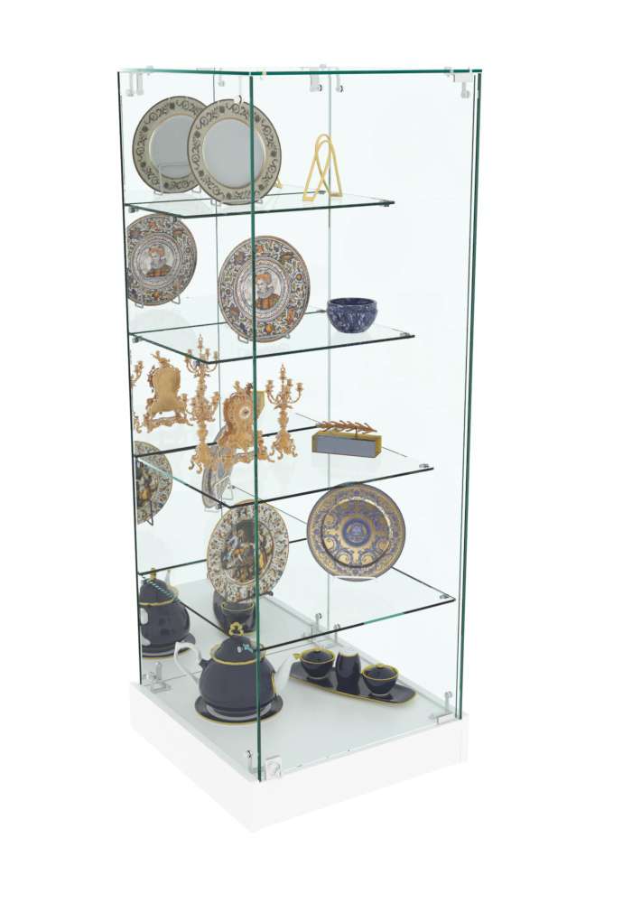 Торговый пристенный прилавок Зеркало с прозрачными полками "лесенкой" №133 (закрытый) Белый