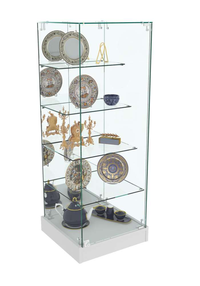 Торговый пристенный прилавок Зеркало с прозрачными полками "лесенкой" №133 (закрытый) Серый