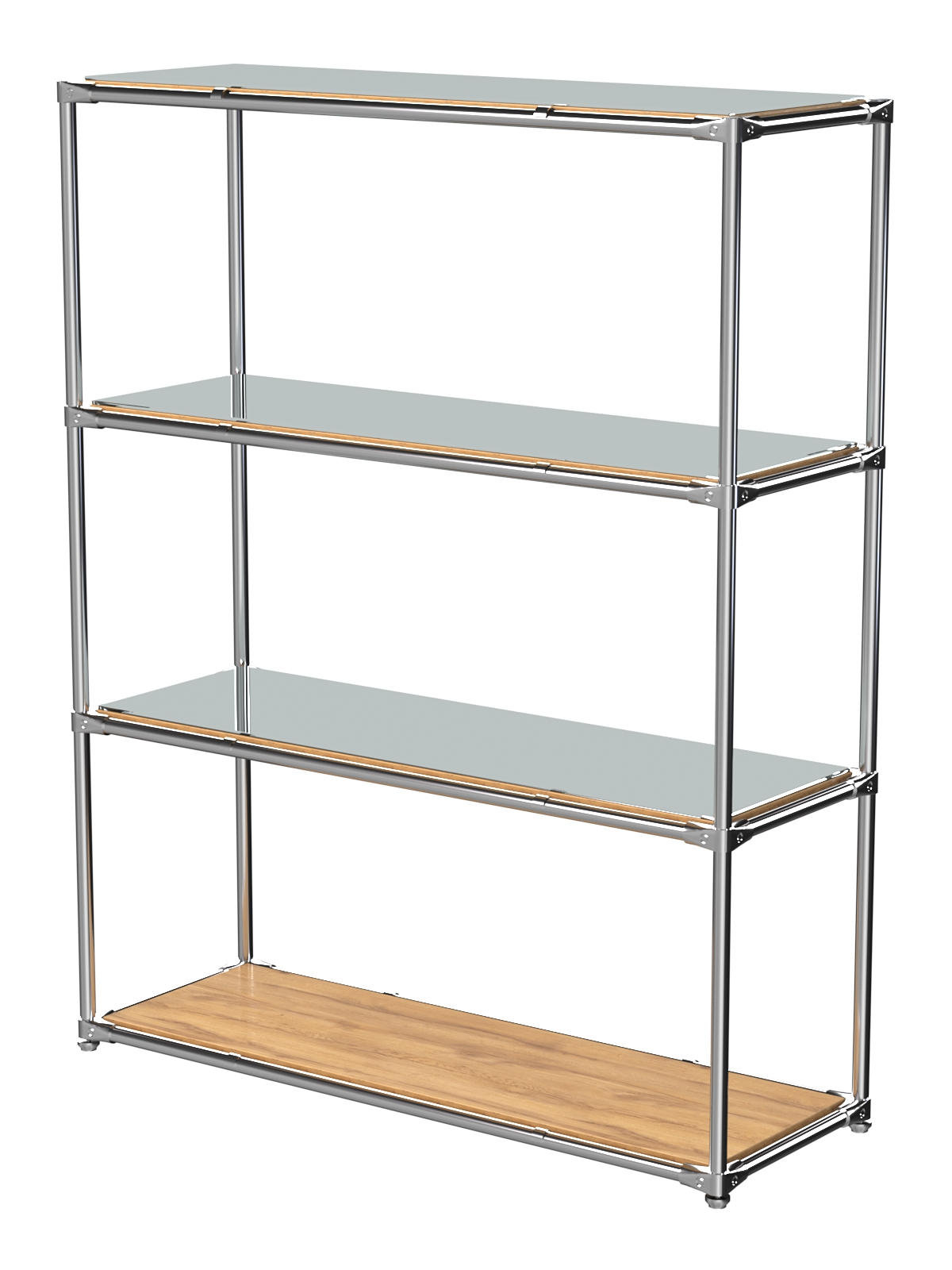 Торговый хромированный стеллаж с зеркальными полками №7 Дуб Золотистый