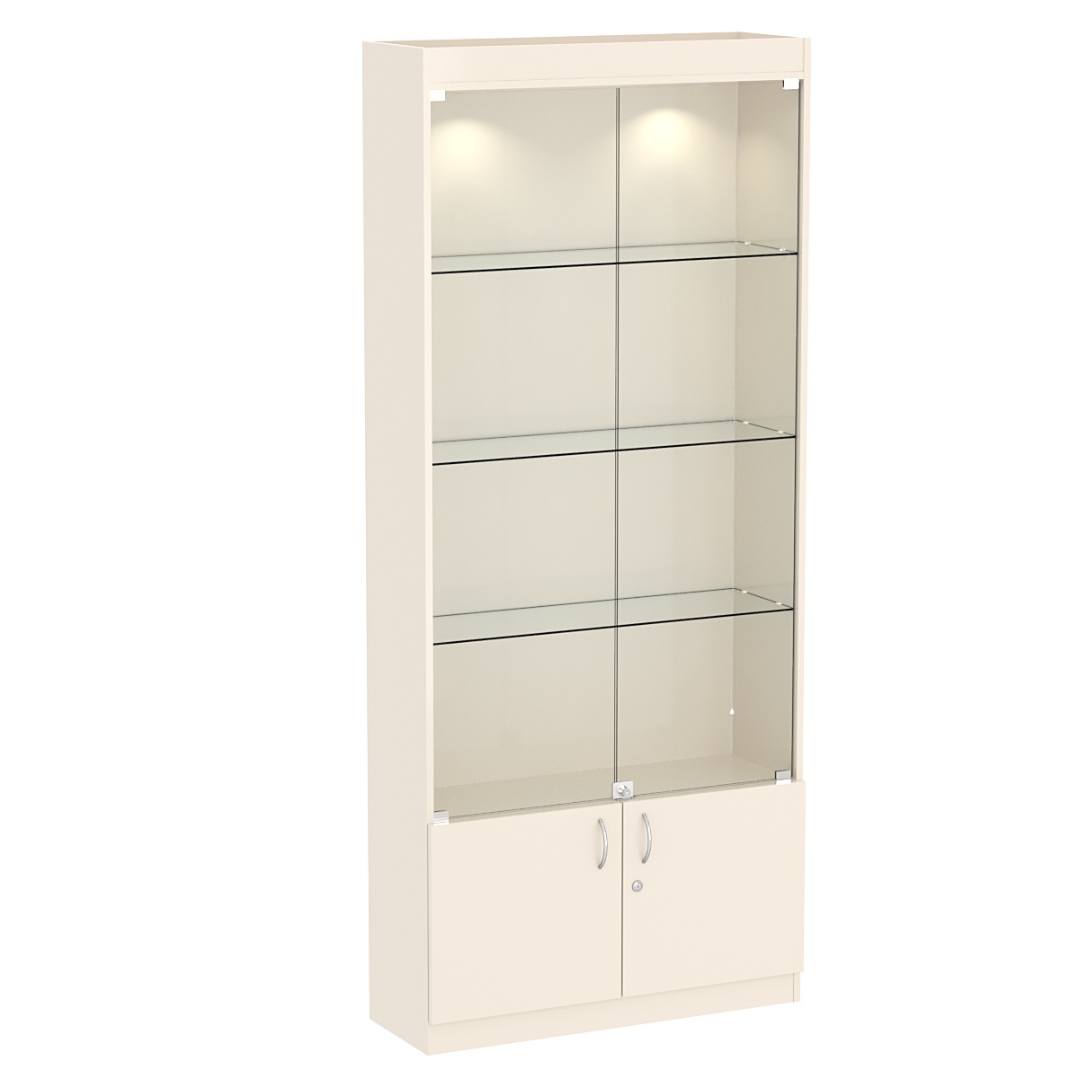 Стеклянная витрина серии Эконом № 300-1 (задняя стенка ДВП) Крем Вайс