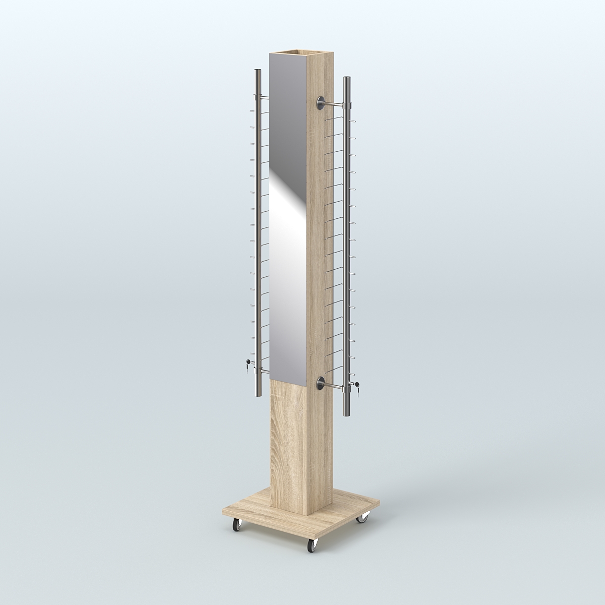 Островная торговая стойка из ДСП для продажи очков №1-D-102 закрытого типа (с торцевыми зеркалами) Дуб Сонома