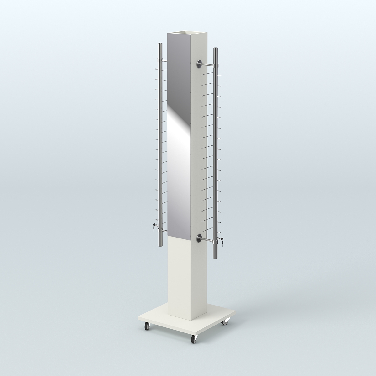 Островная торговая стойка из ДСП для продажи очков №1-D-102 закрытого типа (с торцевыми зеркалами) Белый
