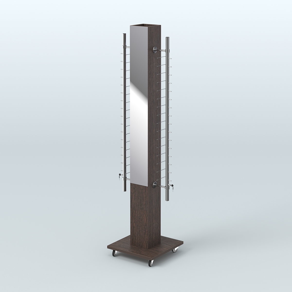 Островная торговая стойка из ДСП для продажи очков №1-D-102 закрытого типа (с торцевыми зеркалами) Дуб Венге