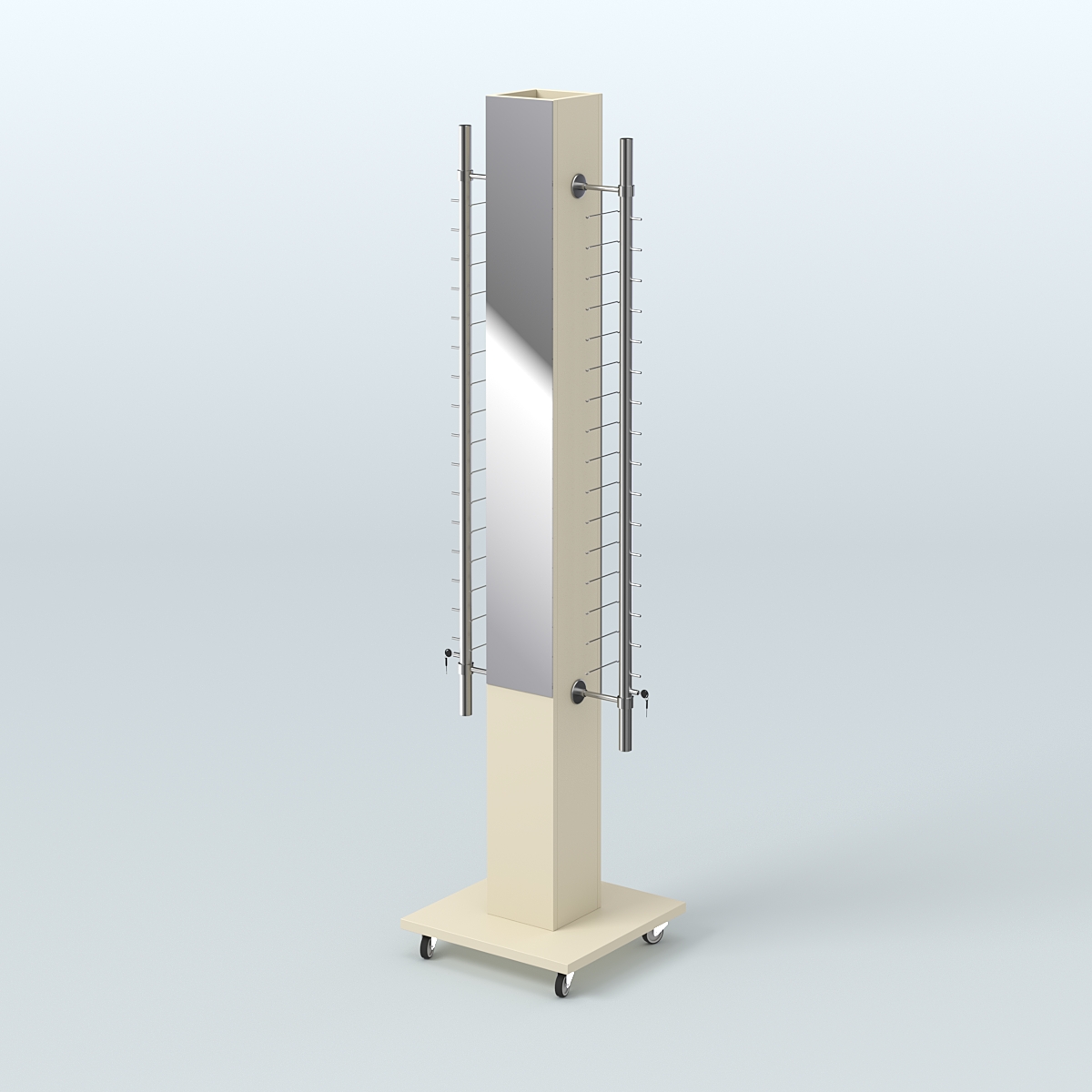 Островная торговая стойка из ДСП для продажи очков №1-D-102 закрытого типа (с торцевыми зеркалами) Крем Вайс