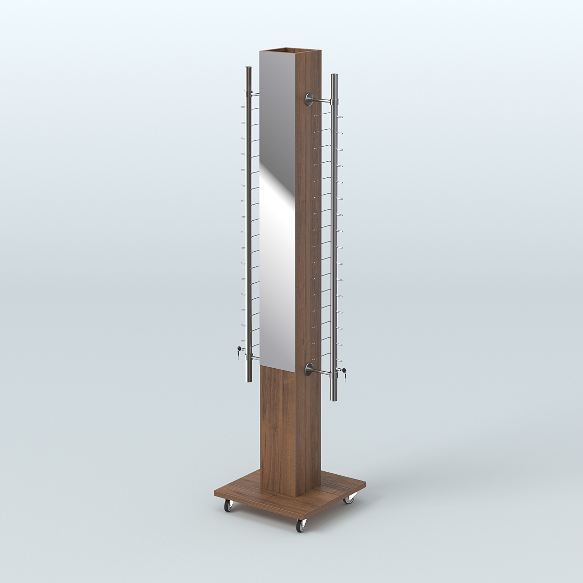 Островная торговая стойка из ДСП для продажи очков №1-D-102 закрытого типа (с торцевыми зеркалами) Орех