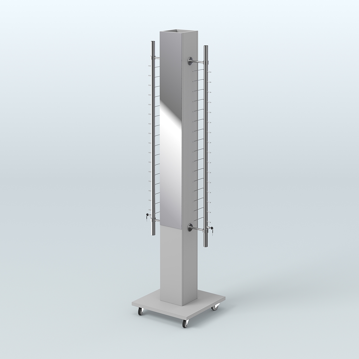 Островная торговая стойка из ДСП для продажи очков №1-D-102 закрытого типа (с торцевыми зеркалами) Серый