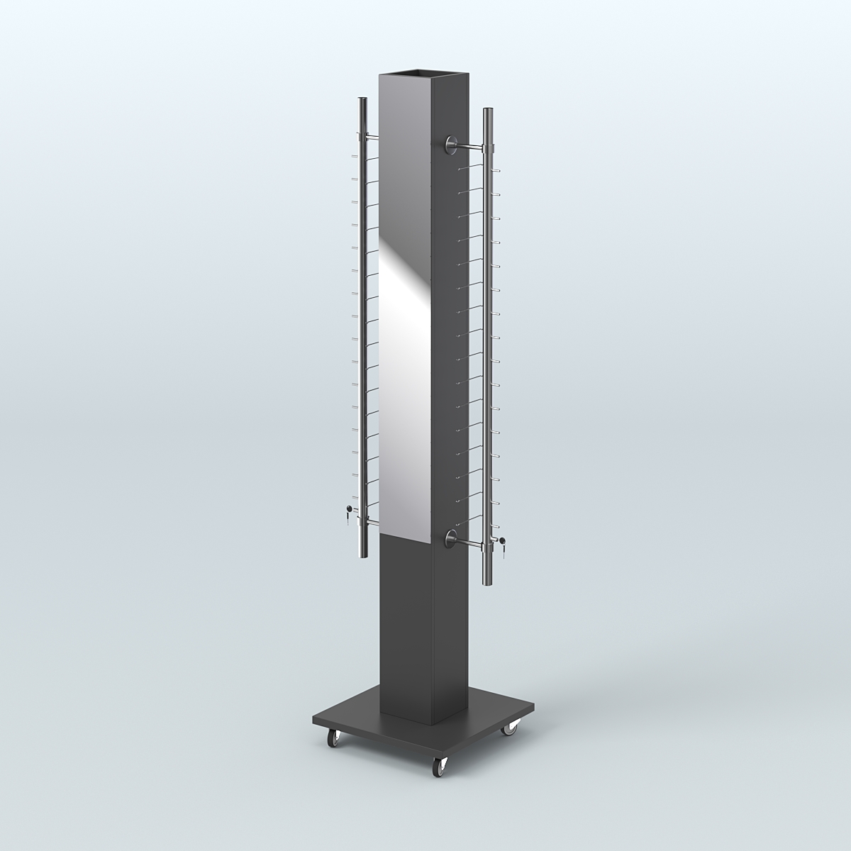 Островная торговая стойка из ДСП для продажи очков №1-D-102 закрытого типа (с торцевыми зеркалами) Черный