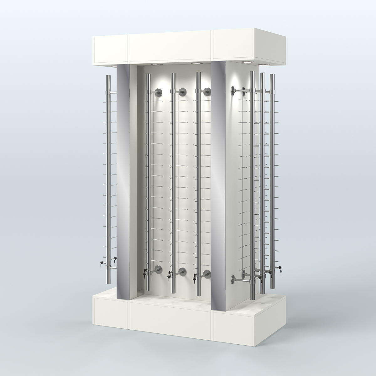 Комплект стеллажей из ДСП с подсветкой для продажи очков №1-а (З/Д) (с торцевыми зеркалами) Белый