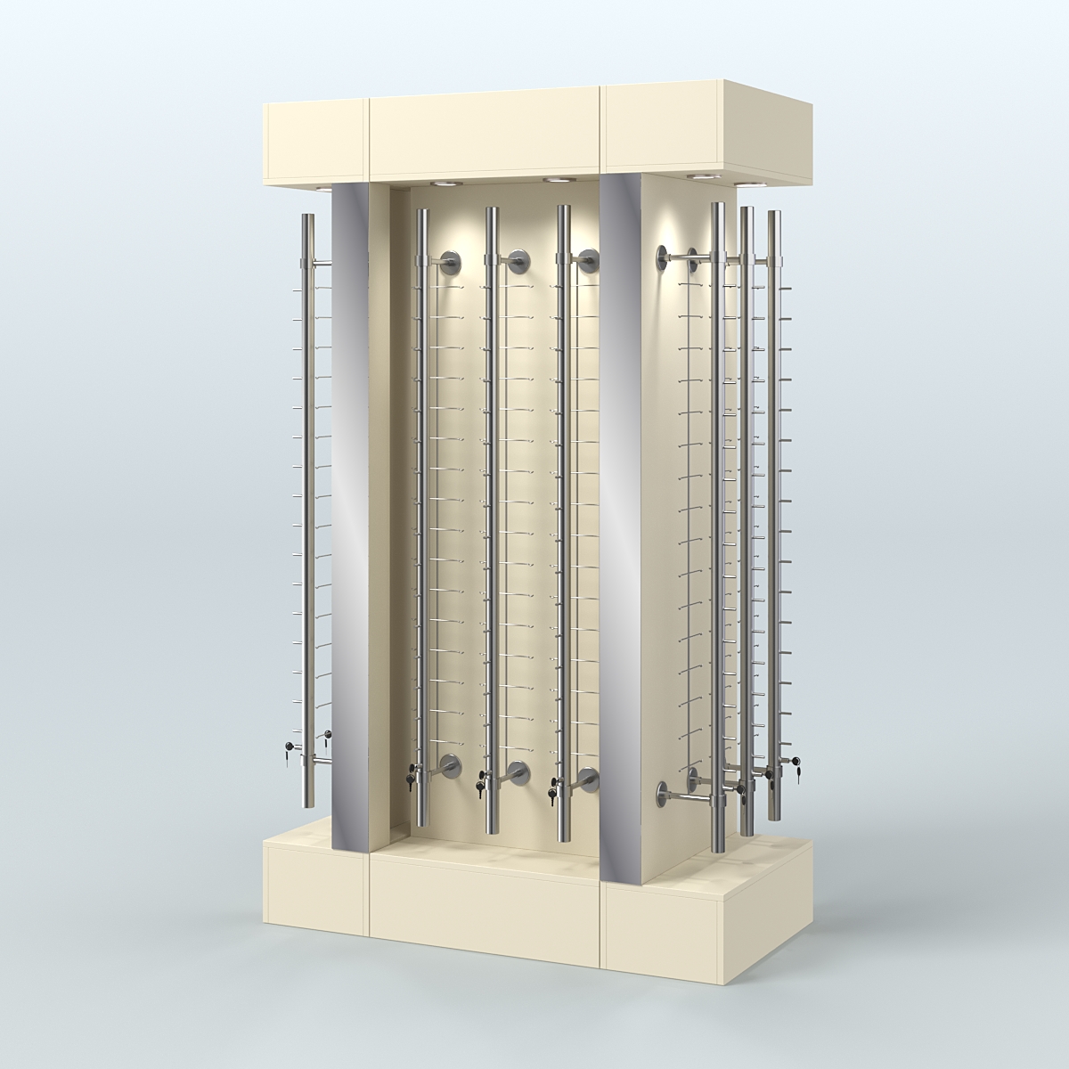 Комплект стеллажей из ДСП с подсветкой для продажи очков №1-а (З/Д) (с торцевыми зеркалами) Крем Вайс