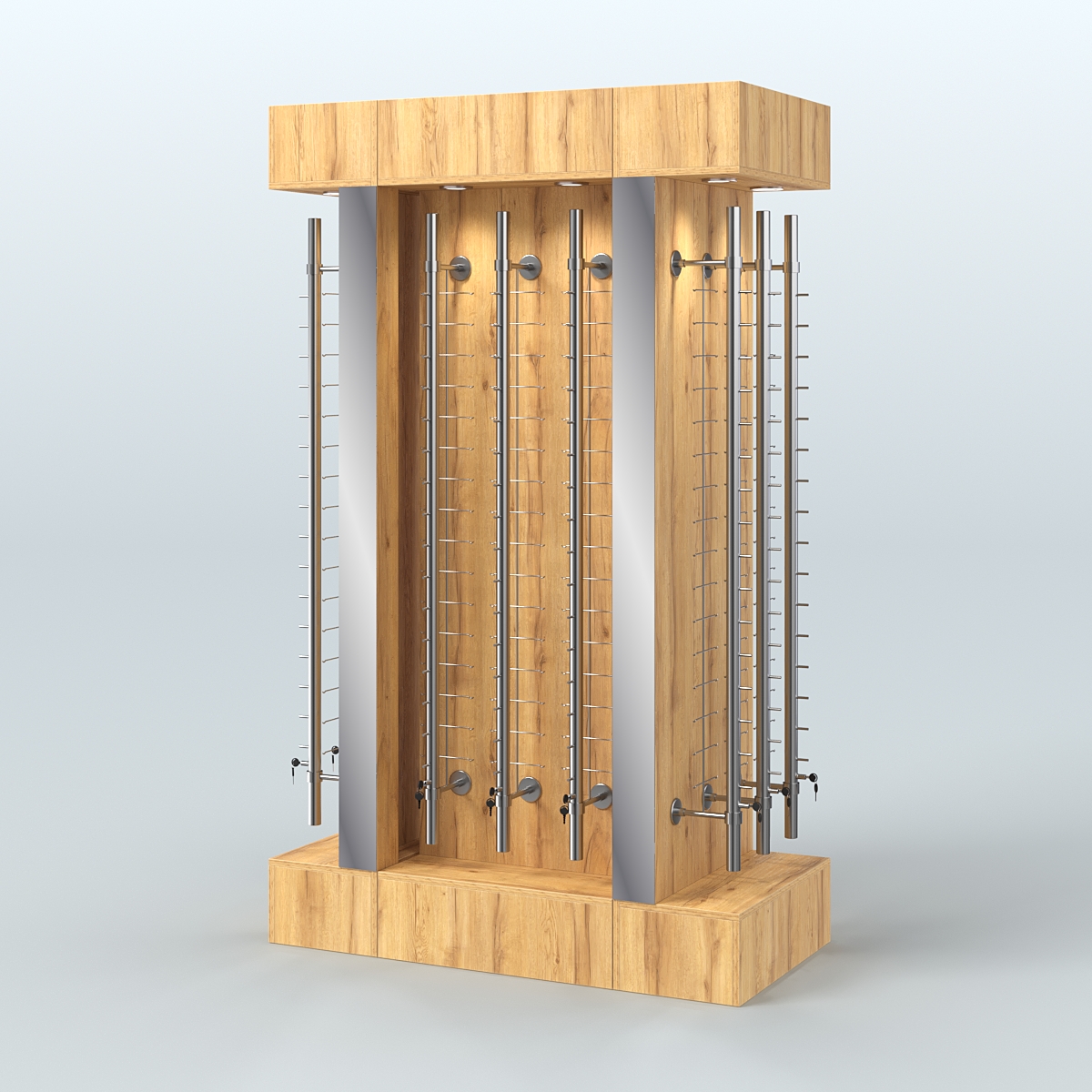 Комплект стеллажей из ДСП с подсветкой для продажи очков №1-а (З/Д) (с торцевыми зеркалами) Дуб Золотистый
