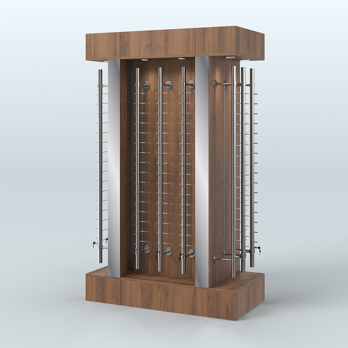 Комплект стеллажей из ДСП с подсветкой для продажи очков №1-а (З/Д) (с торцевыми зеркалами) Орех