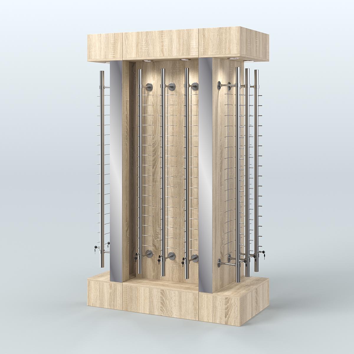 Комплект стеллажей из ДСП с подсветкой для продажи очков №1-а (З/Д) (с торцевыми зеркалами) Дуб сонома