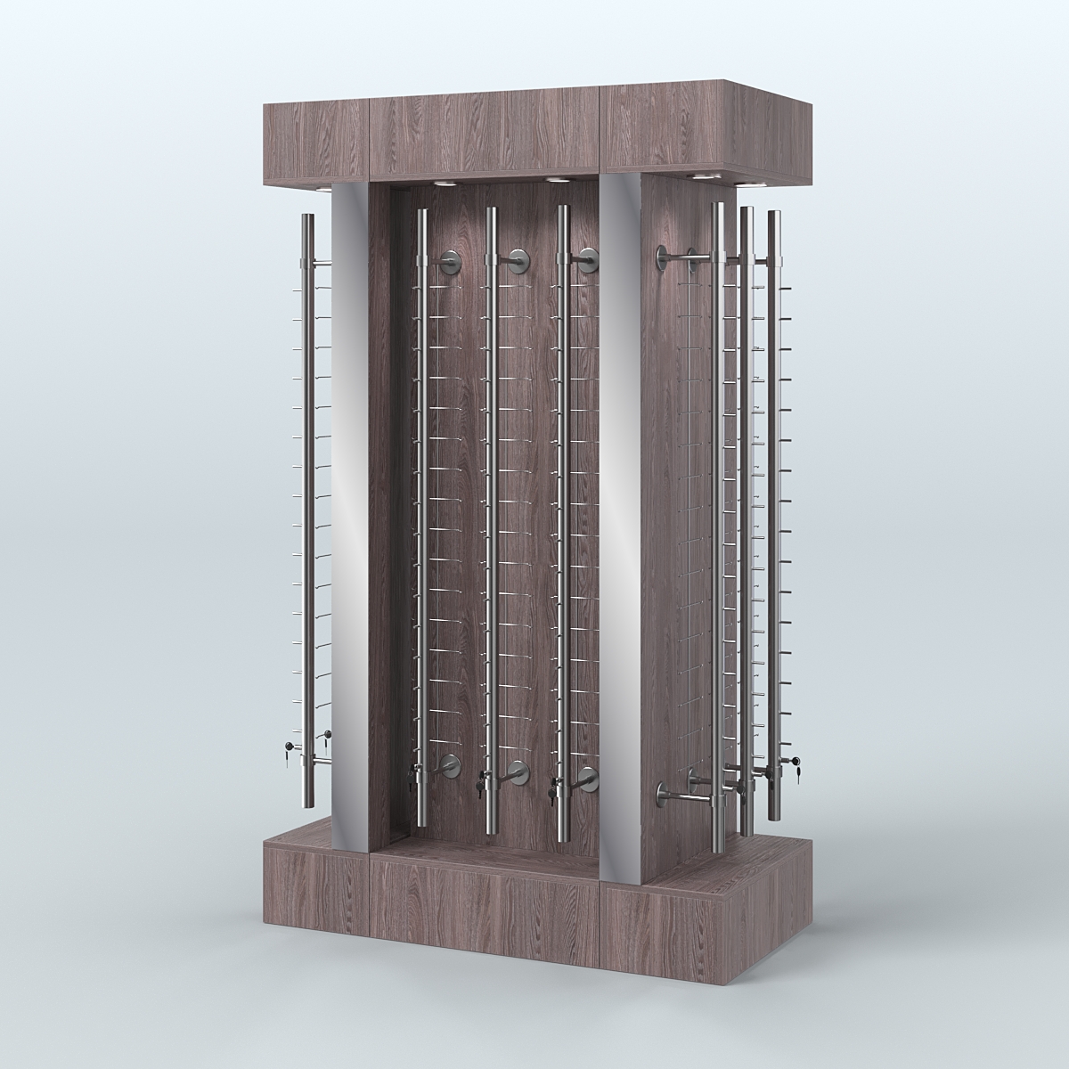 Комплект стеллажей из ДСП с подсветкой для продажи очков №1-а (З/Д) (с торцевыми зеркалами) Ясень Анкор темный