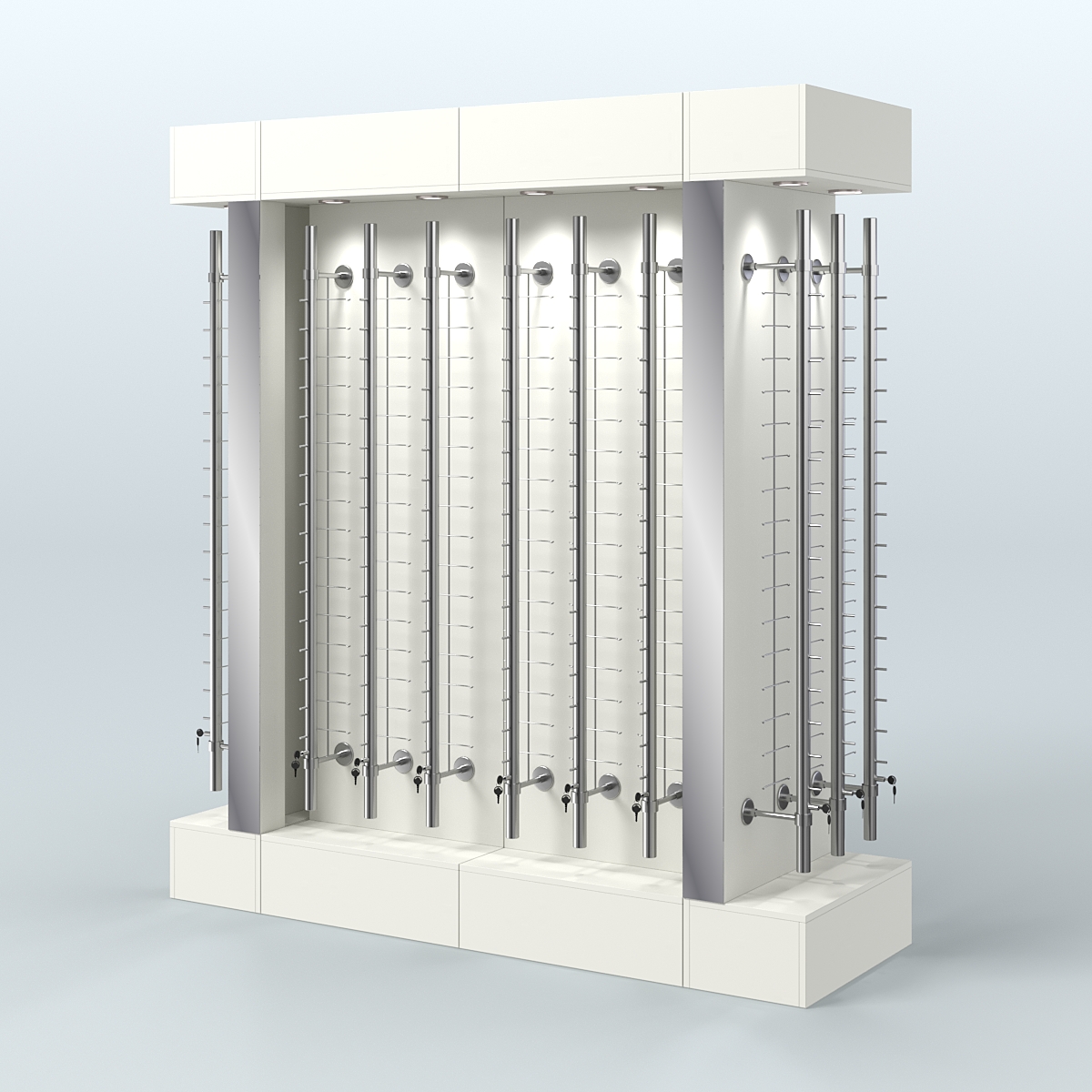Комплект стеллажей из ДСП с подсветкой для продажи очков №1-б (З/Д) (с торцевыми зеркалами) Белый