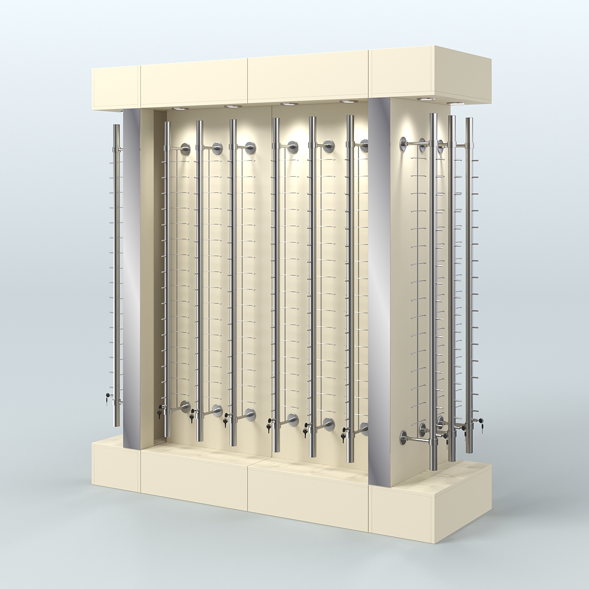 Комплект стеллажей из ДСП с подсветкой для продажи очков №1-б (З/Д) (с торцевыми зеркалами) Крем Вайс