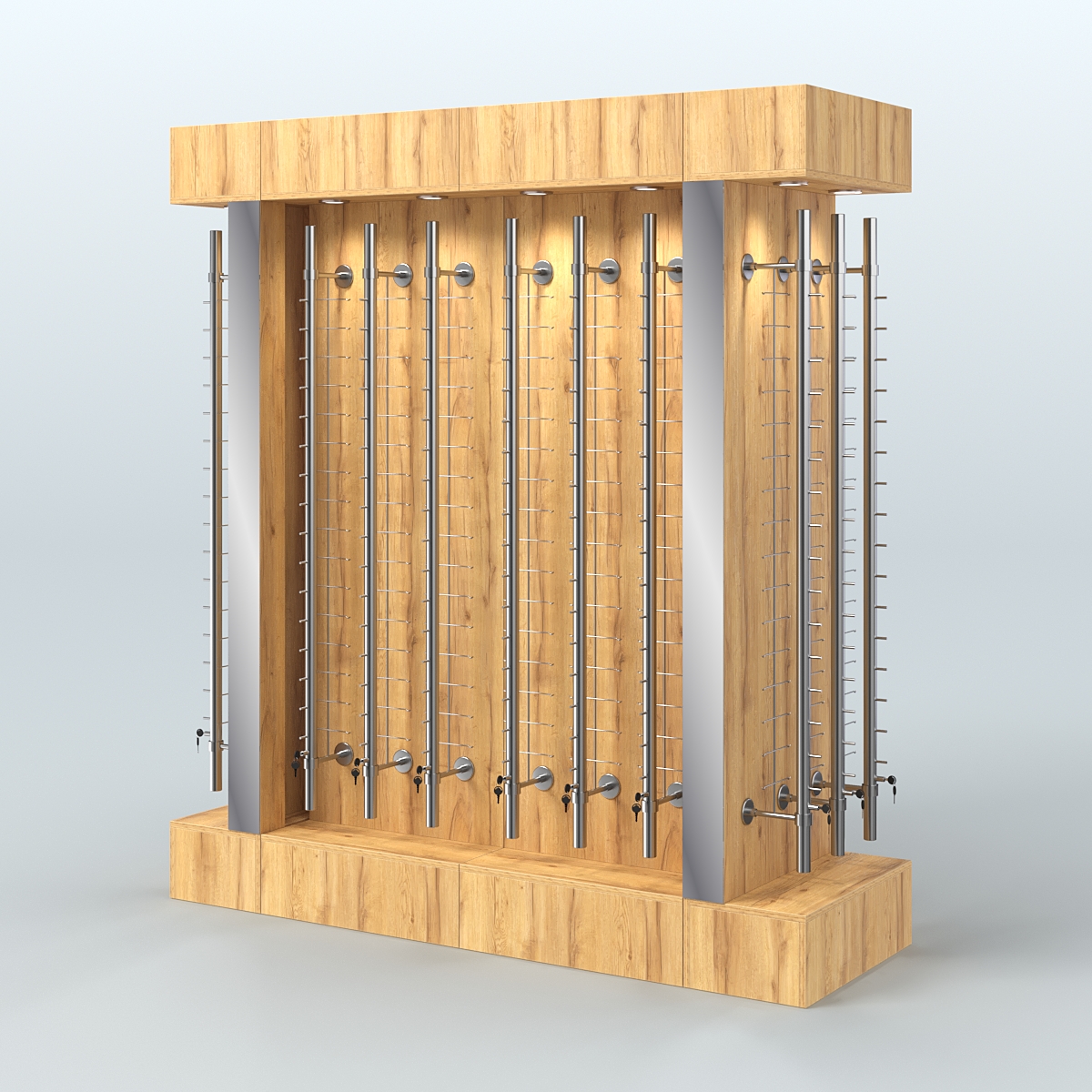 Комплект стеллажей из ДСП с подсветкой для продажи очков №1-б (З/Д) (с торцевыми зеркалами) Дуб Золотистый