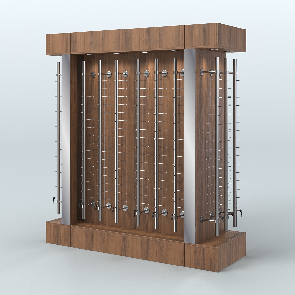 Комплект стеллажей из ДСП с подсветкой для продажи очков №1-б (З/Д) (с торцевыми зеркалами) Орех