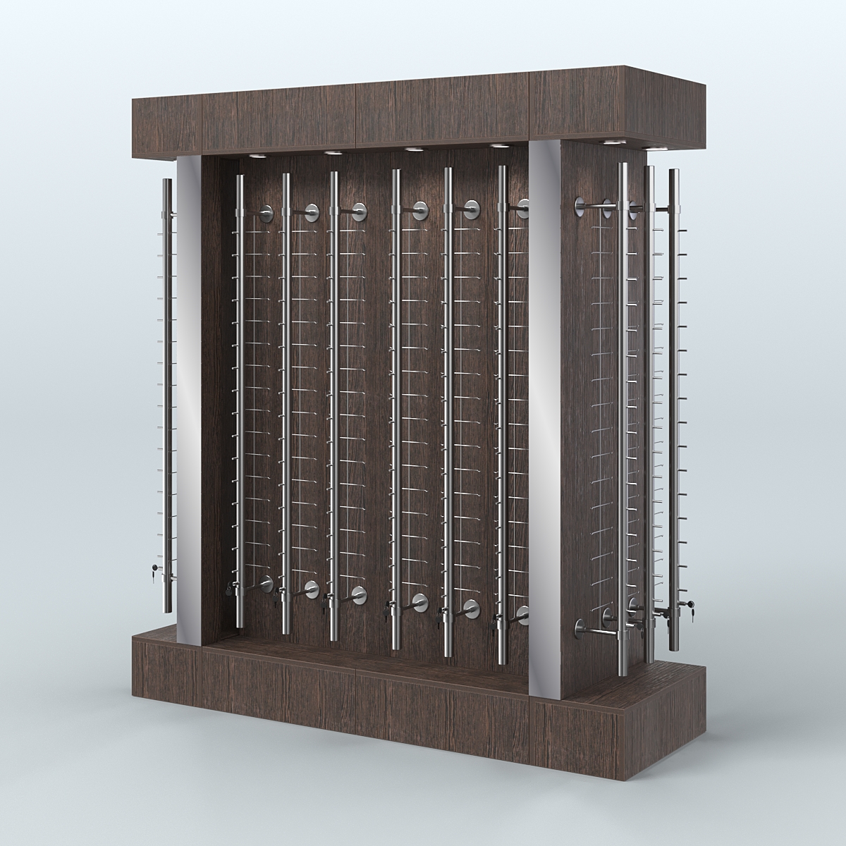 Комплект стеллажей из ДСП с подсветкой для продажи очков №1-б (З/Д) (с торцевыми зеркалами) Дуб Венге