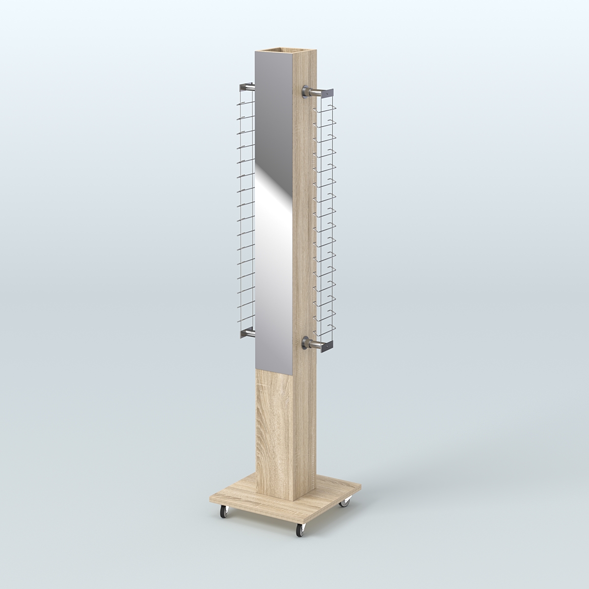 Островная торговая стойка из ДСП для продажи очков №1-Д24 открытого типа (с торцевыми зеркалами) Дуб Сонома