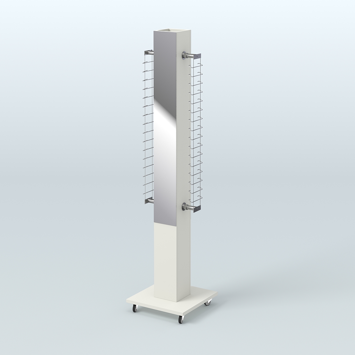 Островная торговая стойка из ДСП для продажи очков №1-Д24 открытого типа (с торцевыми зеркалами) Белый