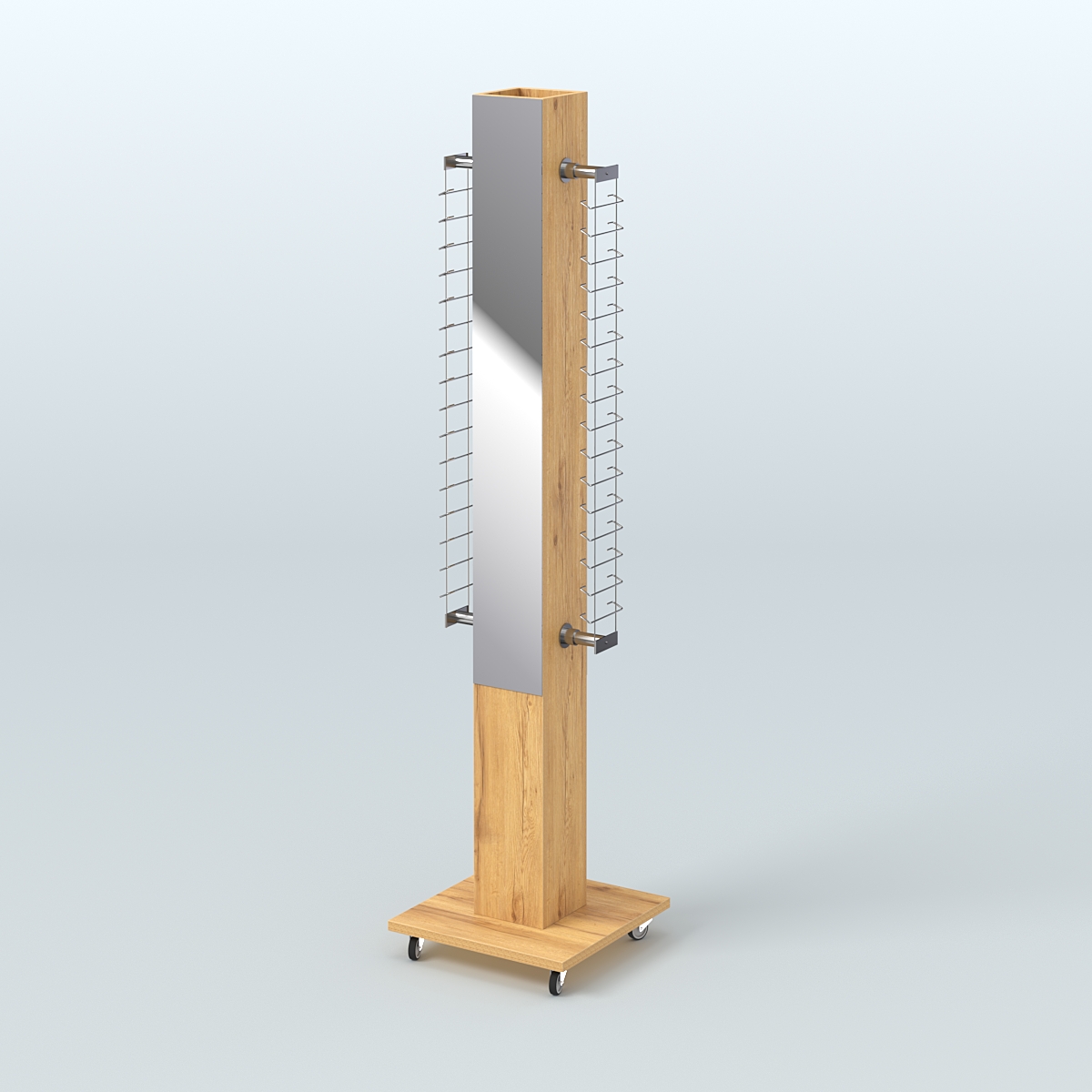 Островная торговая стойка из ДСП для продажи очков №1-Д24 открытого типа (с торцевыми зеркалами) Дуб Золотистый