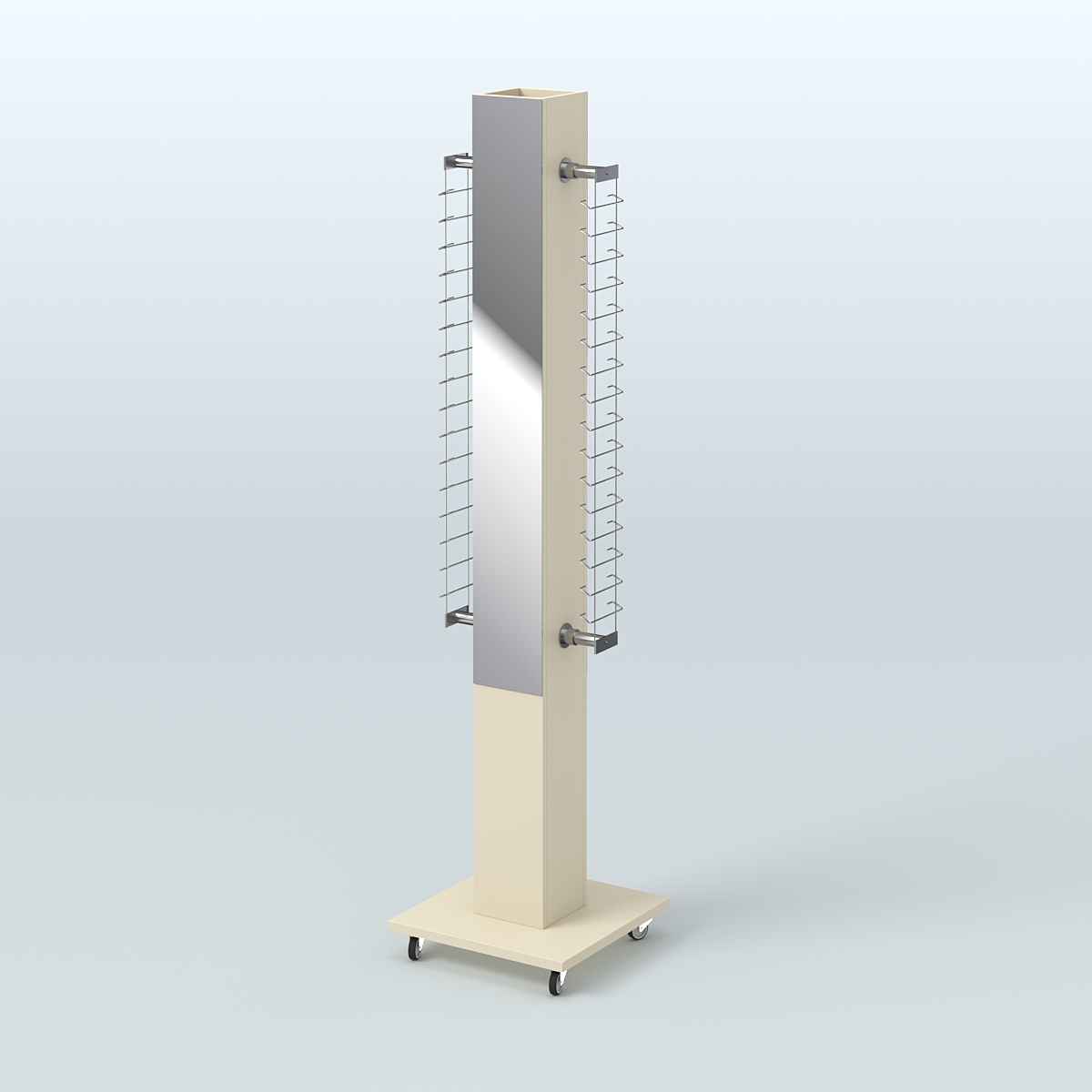 Островная торговая стойка из ДСП для продажи очков №1-Д24 открытого типа (с торцевыми зеркалами) Крем Вайс