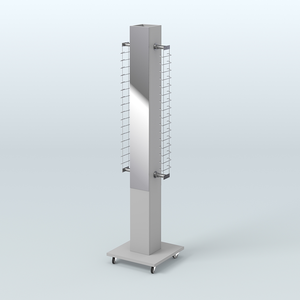 Островная торговая стойка из ДСП для продажи очков №1-Д24 открытого типа (с торцевыми зеркалами) Серый